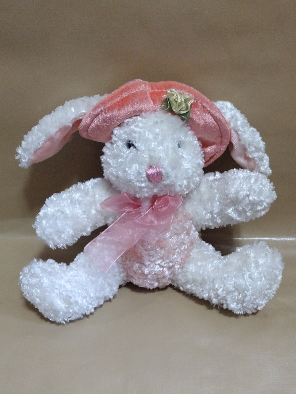 Dan Dee Collectors Choice Plush White Bunny Rabbit Pink Bonnet Floppy Ears